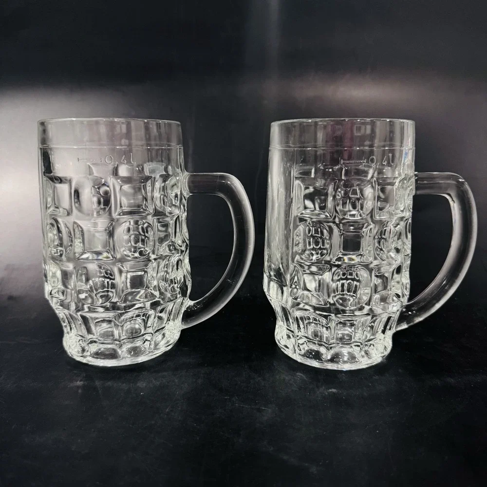 Vintage Clear Pressed‎ Glass Pedestal Beer Mugs Steins .4L Made In Italy